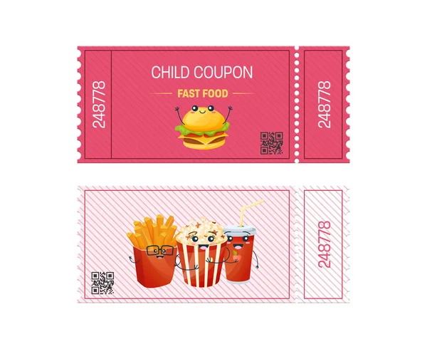 Kind coupon fastfood. Cadeaubon Bon ticket. — Stockvector