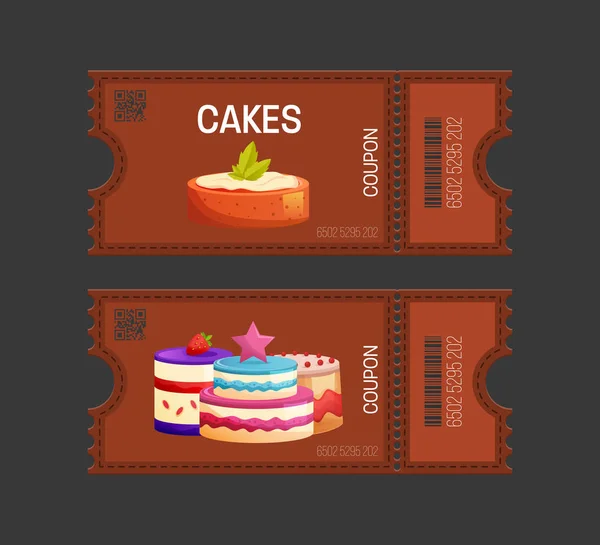 Coupon gâteaux. Carte-cadeau. Coupon nourriture, boisson, manger . — Image vectorielle