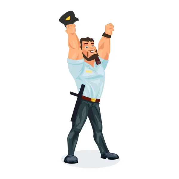 Polizist, Offizier freut sich über Erfolg, Karrierezuwachs, Planerfüllung. — Stockvektor