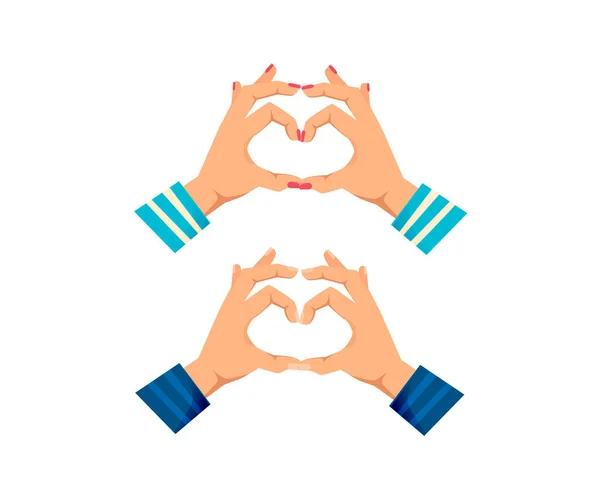 Mens and women s hands with gestures. Showing heart shape gesture. — Stock Vector