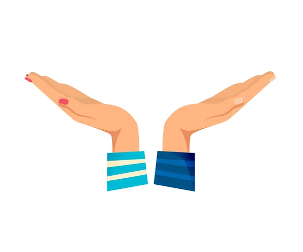 Hommes, les mains des femmes avec des gestes. geste mains tendues paumes ouvertes . — Image vectorielle