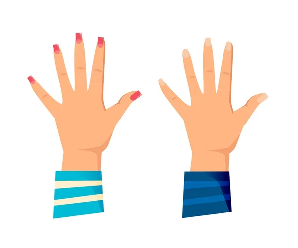 Ανδρικά και γυναικεία χέρια με χειρονομίες. Δίνοντας υψηλής πέντε, επιτυχία. — Διανυσματικό Αρχείο