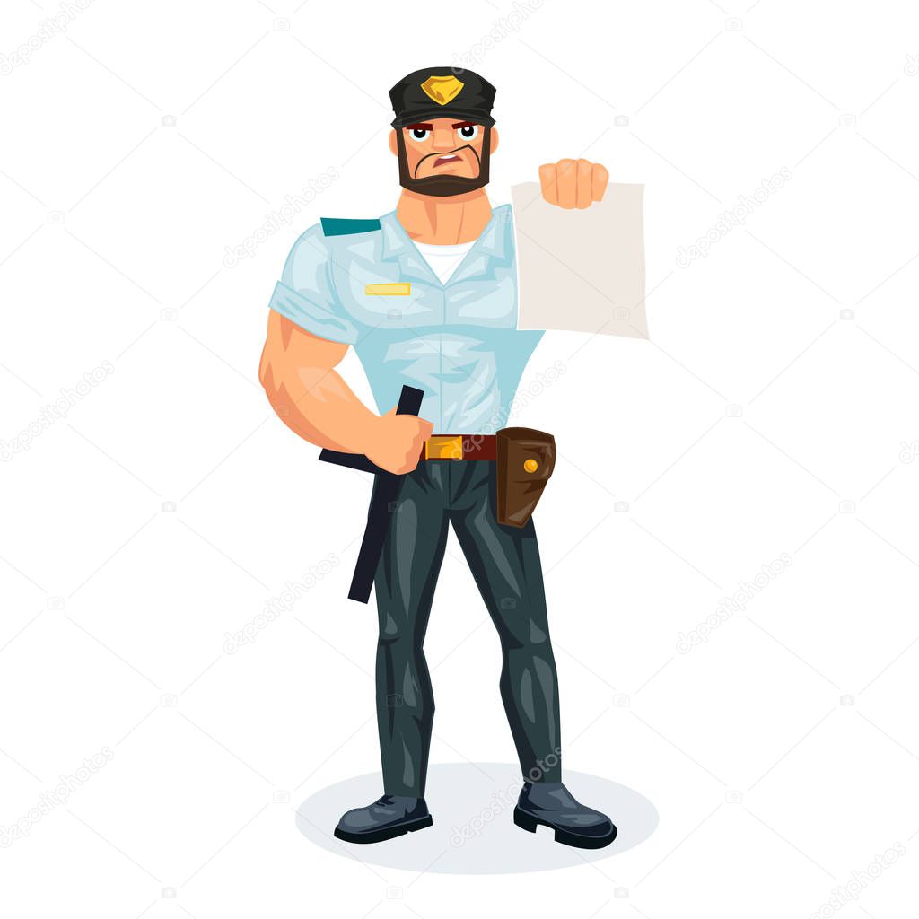 Policeman, makes fine to the offenders, delinquents, indicates on law.