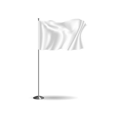 Reklam stand gerçekçi bayrak, tekstil banner ve reklam düzeni, beyaz.