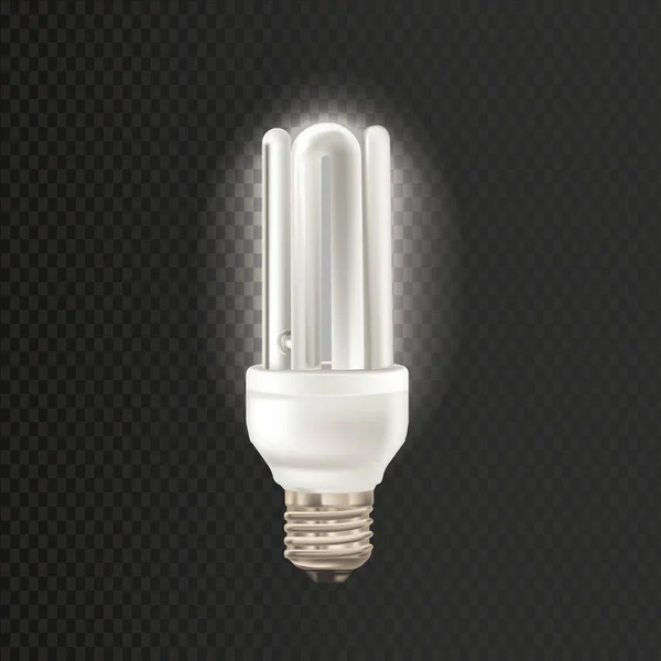 Luz lâmpada fluorescente realista. Economia, lâmpadas economizadoras de energia . — Vetor de Stock