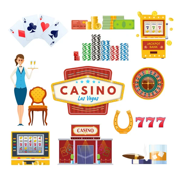 Casino Las Vegas concepto. Éxito, suerte, felicidad. Apuestas, póquer, dinero . — Vector de stock