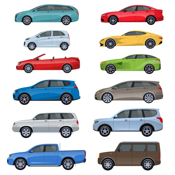 Conjunto de carros de corrida de passageiros esportivos: sedan, jipe, hatchback . — Vetor de Stock