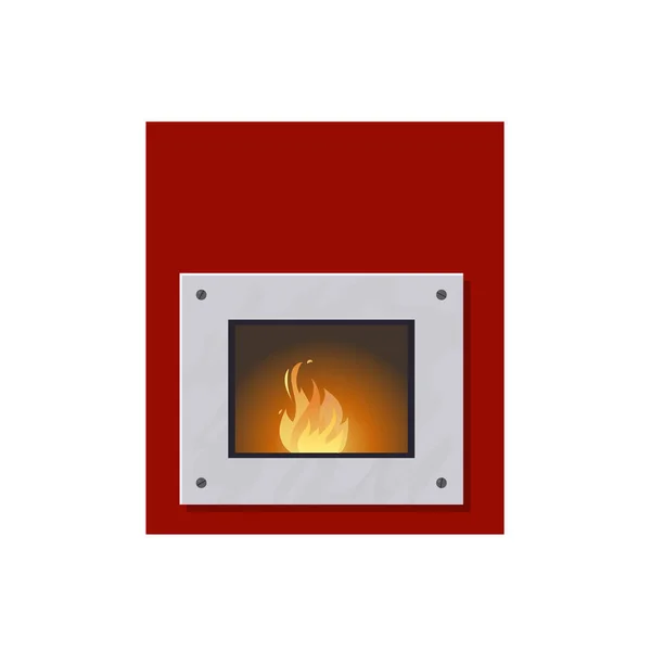经典壁炉用的石头, 金属烤箱, 燃烧的火焰. — 图库矢量图片