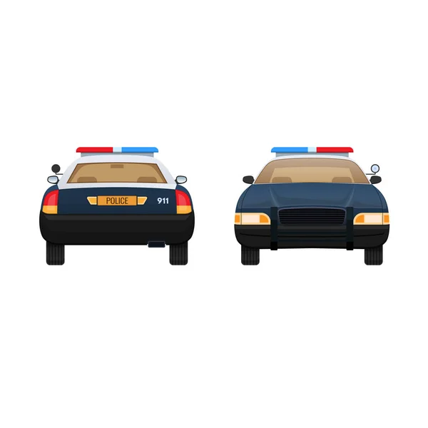 Voiture de police. Voiture de patrouille, véhicule avec système d'éclairage de secours, sirènes . — Image vectorielle