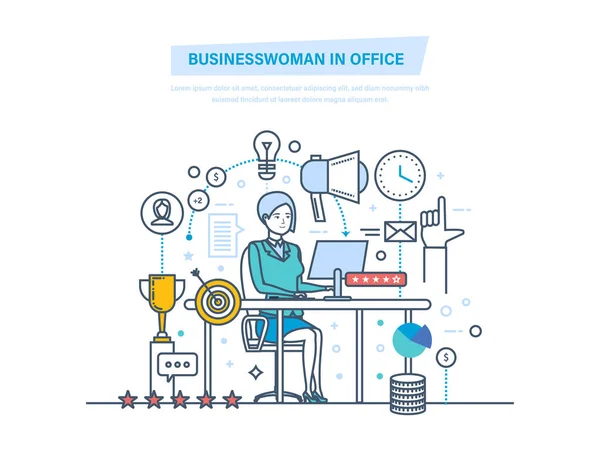 Businesswoman in office. Women working in office at work desk. — Stock Vector