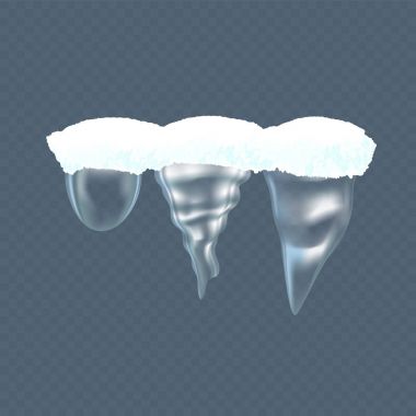 Gerçekçi şeffaf kış kar buz sarkıtları, kartopu ayarlayın. Noel kar taneleri, snowdrifts.