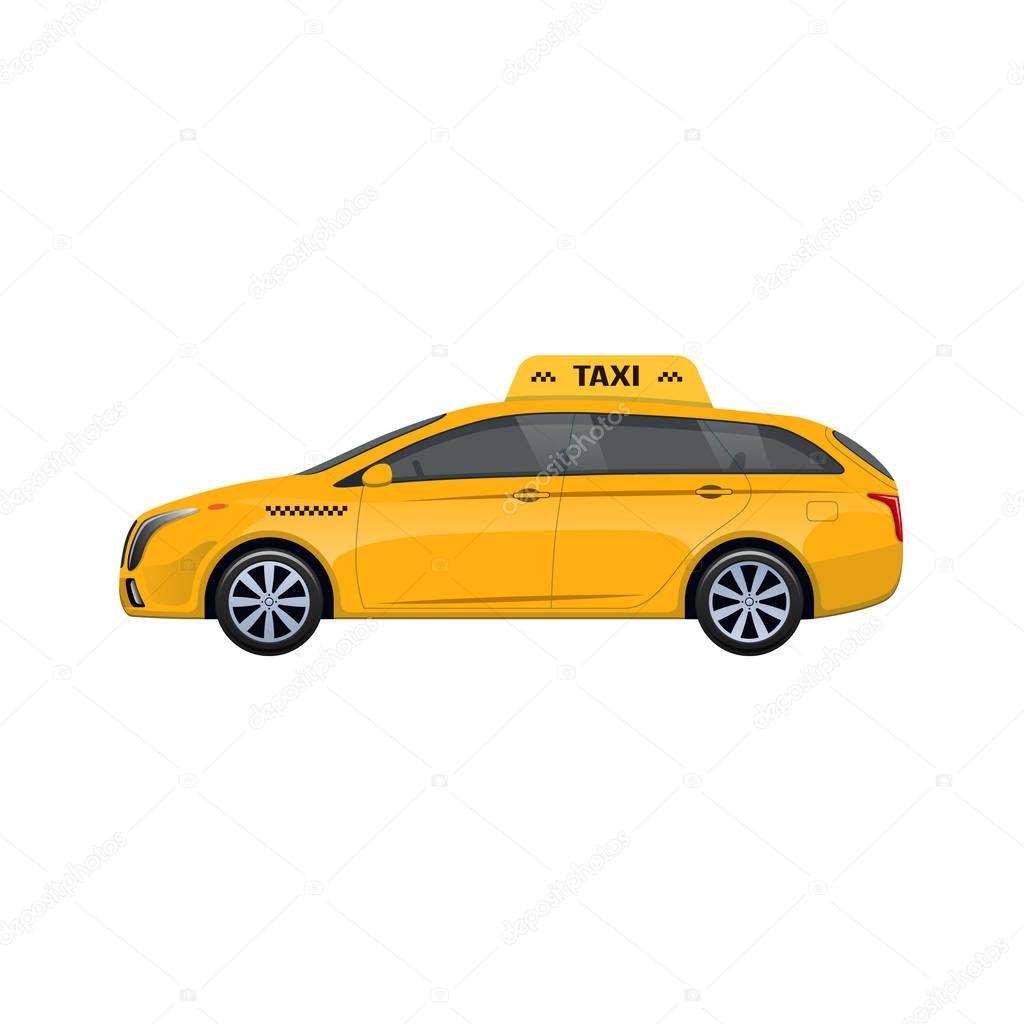 Silhouette of yellow taxi car service, car icon, passenger service.