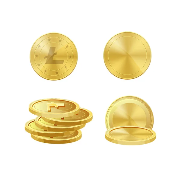 Monedas criptomoneda de oro metal litecoins. Bitcoins de moneda virtual electrónica — Vector de stock