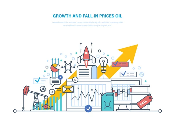 Oil crisis. Dynamics growth and fall in prices oil, sale. — Stock Vector