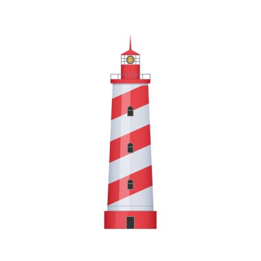Gerçekçi bina Çizgili deniz feneri. Deniz sahilinde modern deniz feneri okyanus.