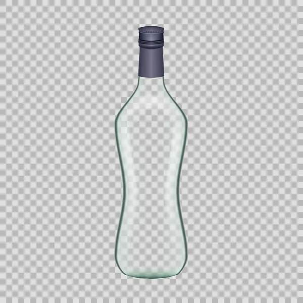 Realistic template empty beautiful glass vodka bottle with screw cap. — Stock Vector