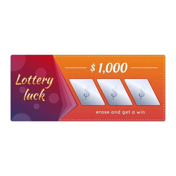 Biglietto della lotteria per l'estrazione di denaro e premi. Lotteria fortuna, fortuna . — Vettoriale Stock