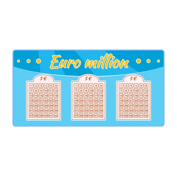 Biglietto della lotteria per il prelievo di denaro. Gioco con numeri, milioni di euro . — Vettoriale Stock