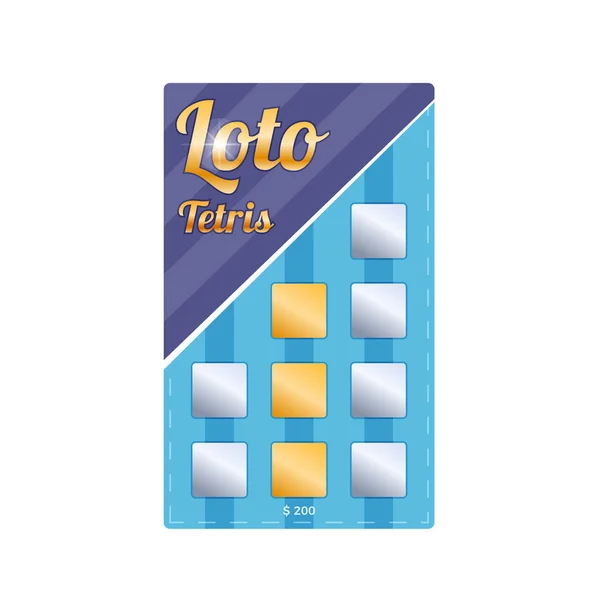 Biglietto della lotteria per l'estrazione di denaro e premi. Loto tetris gioco . — Vettoriale Stock