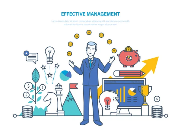 Gestion efficace, planification, gestion du temps et des tâches, stratégie d'entreprise . — Image vectorielle