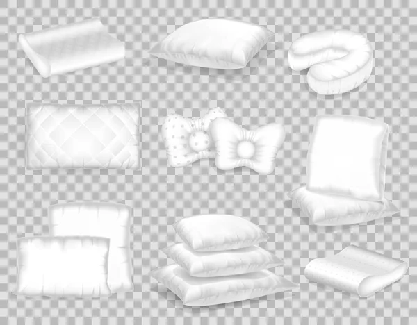 Zestaw szablonów realistyczne wzorce białe poduszki różnych kształtów. — Wektor stockowy