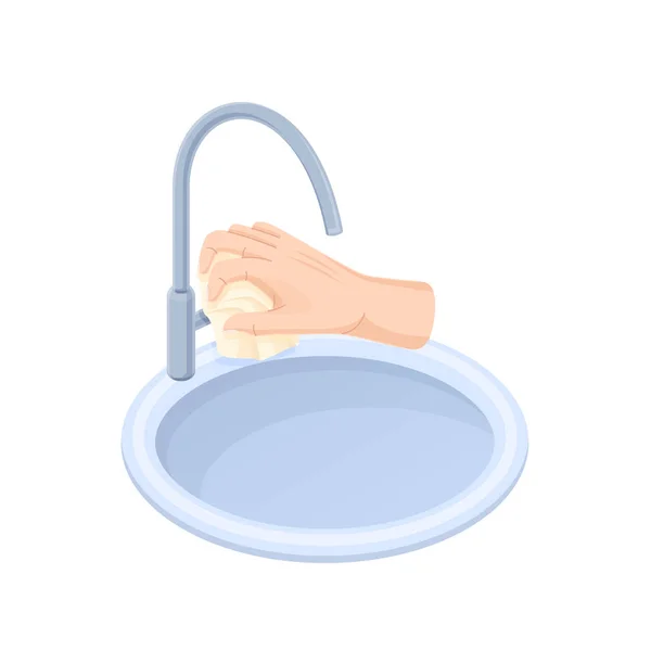 Limpie el fregadero y el grifo después del lavado. Desinfección, higiene sanitaria . — Vector de stock
