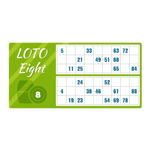 Lottery ticket for drawing money, prizes. Loto eight with numbers. — Stock Vector