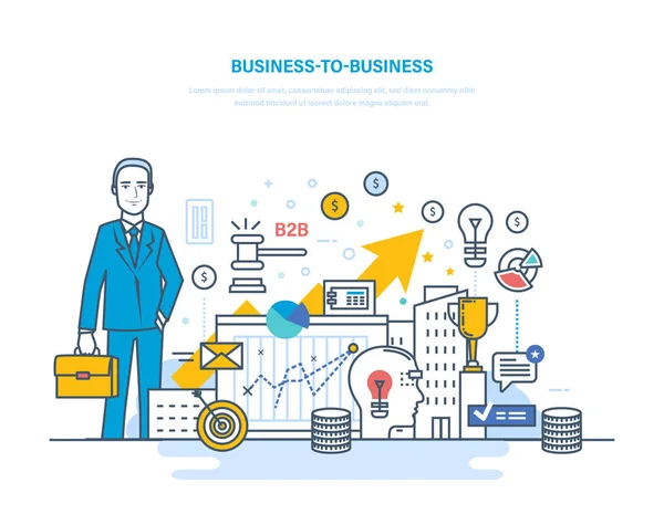 Business to Business, E-Commerce, elektronischer Handel, Kapitalmärkte, Börse. — Stockvektor