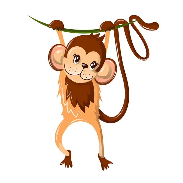 Cartoon Gorilla Swinging Tree Branch Stock Vector