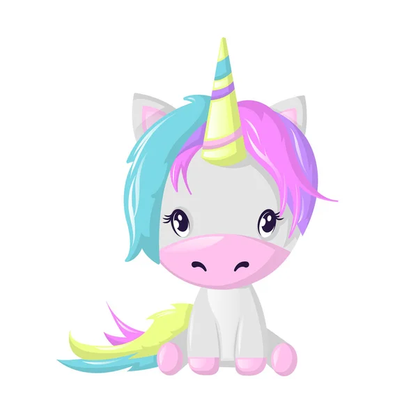 Funny beautiful fictional cartoon character, colorful unicorn. Fantasy fairy animal. — Stock Vector