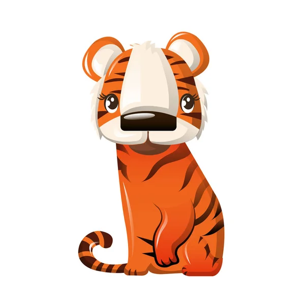 Piękne śmieszne kreskówki charakter pasiasty Tygrys siedzi na łapy. — Wektor stockowy