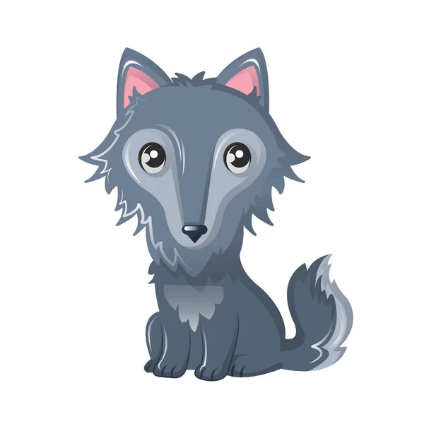 Funny wild cartoon gray wolf. Modern wild animals from zoo. — Stock Vector