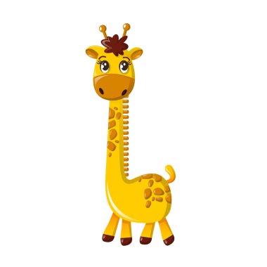Beautiful funny cartoon tall giraffe. Large giraffe with long necked. clipart