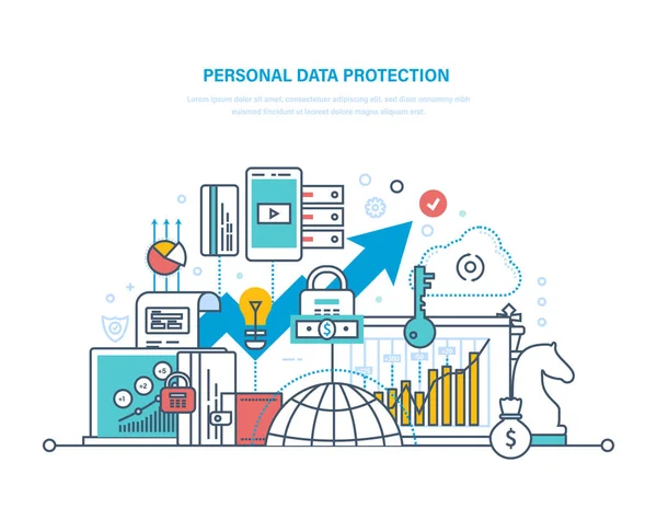Защита персональных данных. Сохранение и конфиденциальность информации, безопасность базы данных . — стоковый вектор