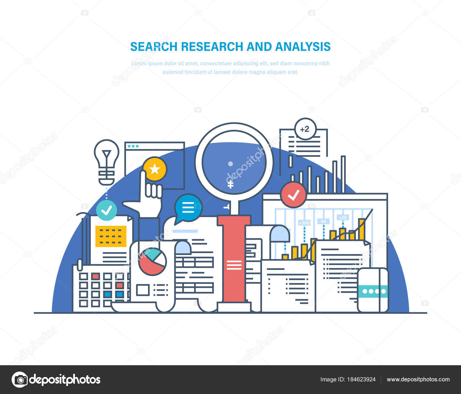 検索調査・分析。問題解決、データ分析、研究. ストックベクター ©ideyweb 184623924