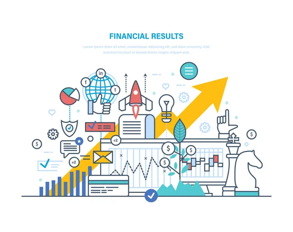 Financiële resultaten. Data-analyse, financiële jaarverslag, voorspelling, markt statistieken. — Stockvector