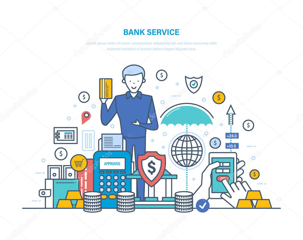 Bank service. Remote service, clients service, transactions with money transfers.