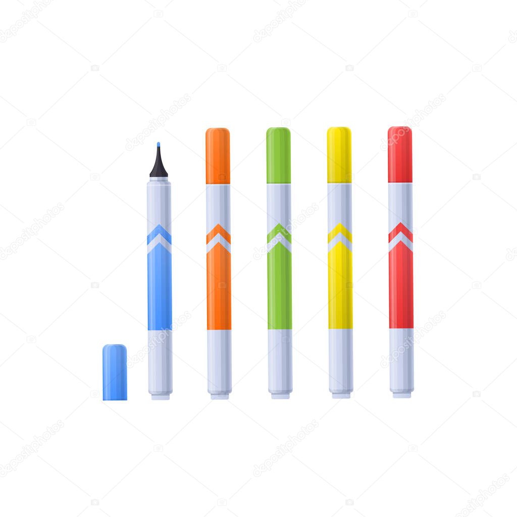 Set multi-colored realistic markers for drawing paintings and images.