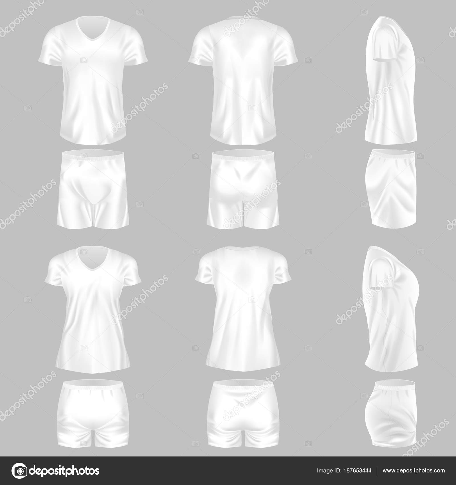 Download Set Of Realistic Mockup Man And Woman T Shirt Tunic Shorts Stock Vector Image By C Ideyweb 187653444