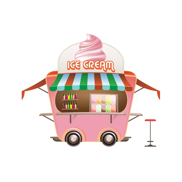 街柜台, 摊位, 销售甜新鲜冰淇淋, 其他糖果. — 图库矢量图片