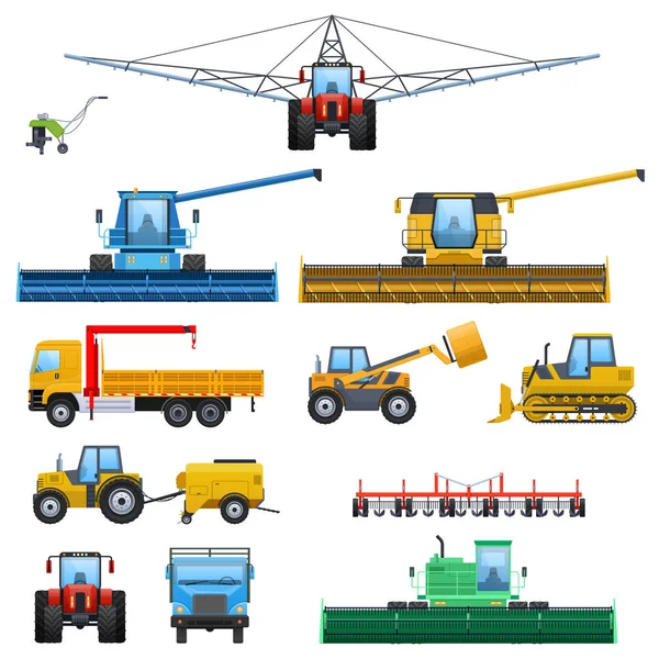 Σύνολο των σύγχρονων γεωργικών μηχανημάτων. Αγρότης s μεταφορών. — Διανυσματικό Αρχείο