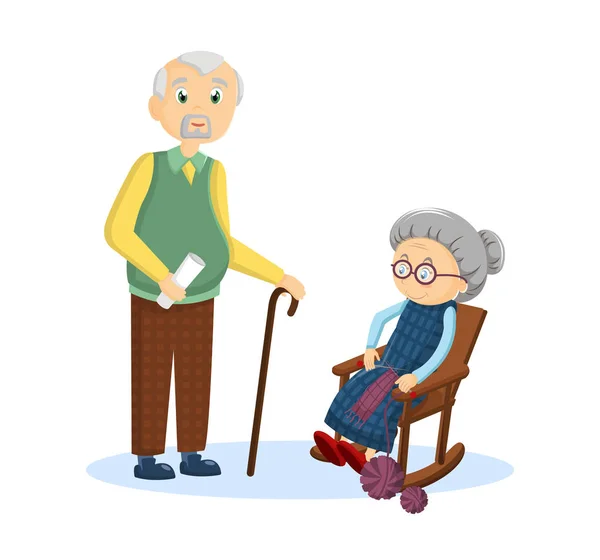 年老的, 年老的, 年老的夫妇。老灰头发的祖母和祖父. — 图库矢量图片
