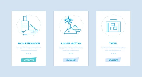 予約、夏の休暇、旅行、旅行を部屋します。ユーザー インターフェイス、画面の携帯電話. — ストックベクタ