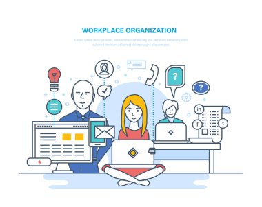 İşyeri organizasyon. İşbirliği, ortaklıklar, ekip çalışması, iç ofis odası, coworking, işbirliği.