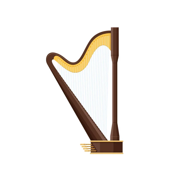 Clásico arpa de madera vieja, instrumento musical tradicional de cuerda histórica . — Vector de stock