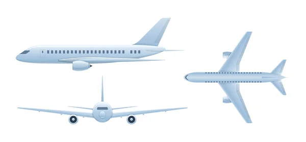 Luftfahrzeuge. Flugzeug, Linienflugzeug. Passagierflugzeug in verschiedenen Winkeln. — Stockvektor