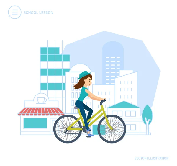 Viajes por la ciudad en bicicleta. Camino activo vida, viaje, viaje . — Vector de stock