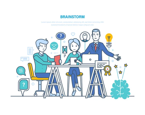 Brainstorming, formation cérébrale, pensée créative et idée d'entreprise . — Image vectorielle