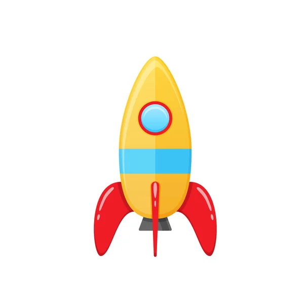 Modern renkli çocuk s oyuncak uzay roketi ile bir yuvarlak pencere. — Stok Vektör