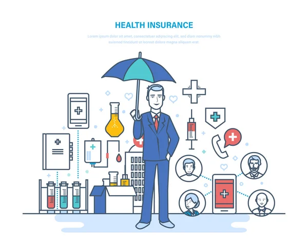 Health insurance. Life insurance, healthcare, protection health, safety of patients. — Stock Vector